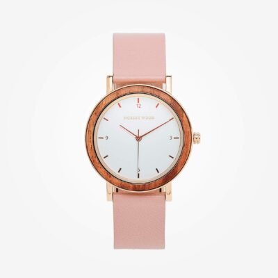 Pure Pink Wooden Watch 36.6 mm – Zebrano Wood, Leather & Wood Strap
