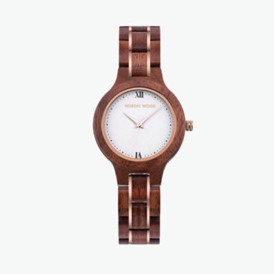 Red Tulip Wooden Watch 36.6 mm – Sandalwood Wood, Wood & Stainless Steel Bracelet