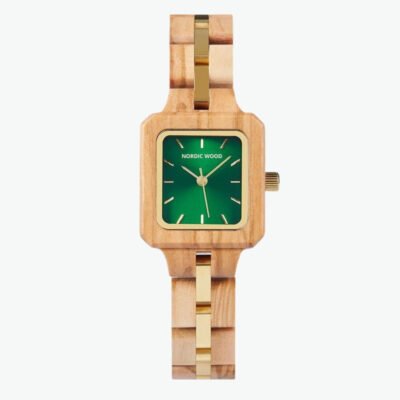 Green Hill Wooden Watch 27 mm – Olive Wood, Wood & Stainless Steel Bracelet