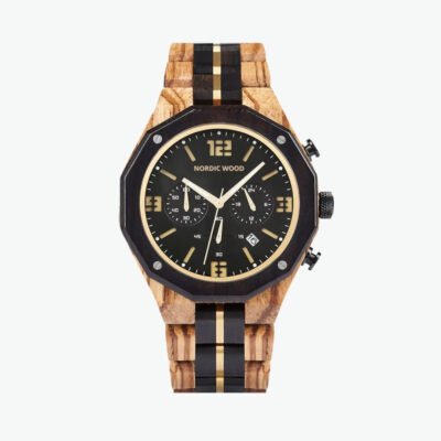 Dark Coal Wooden Watch 45 mm – Maple Wood, Wood & Stainless Steel Bracelet