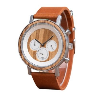 Lotier Men’s Wooden Watch 44 mm – Metal, Wood & Leather