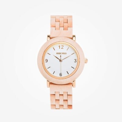 Classic White Wooden Watch 34 mm – Bamboo Wood, Wooden Bracelet