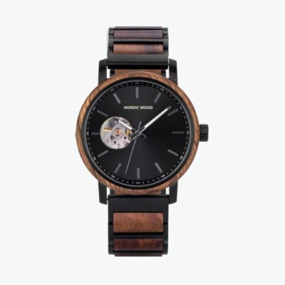 Onyx Wooden Watch 44 mm – Zebrano Wood, Wood & Stainless Steel Bracelet