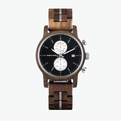 Night Voyager Wooden Watch 44 mm – Zebrano Wood, Wood & Stainless Steel Bracelet
