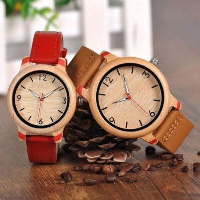 Kiwai Couple Wooden Watch – Bamboo & Leather